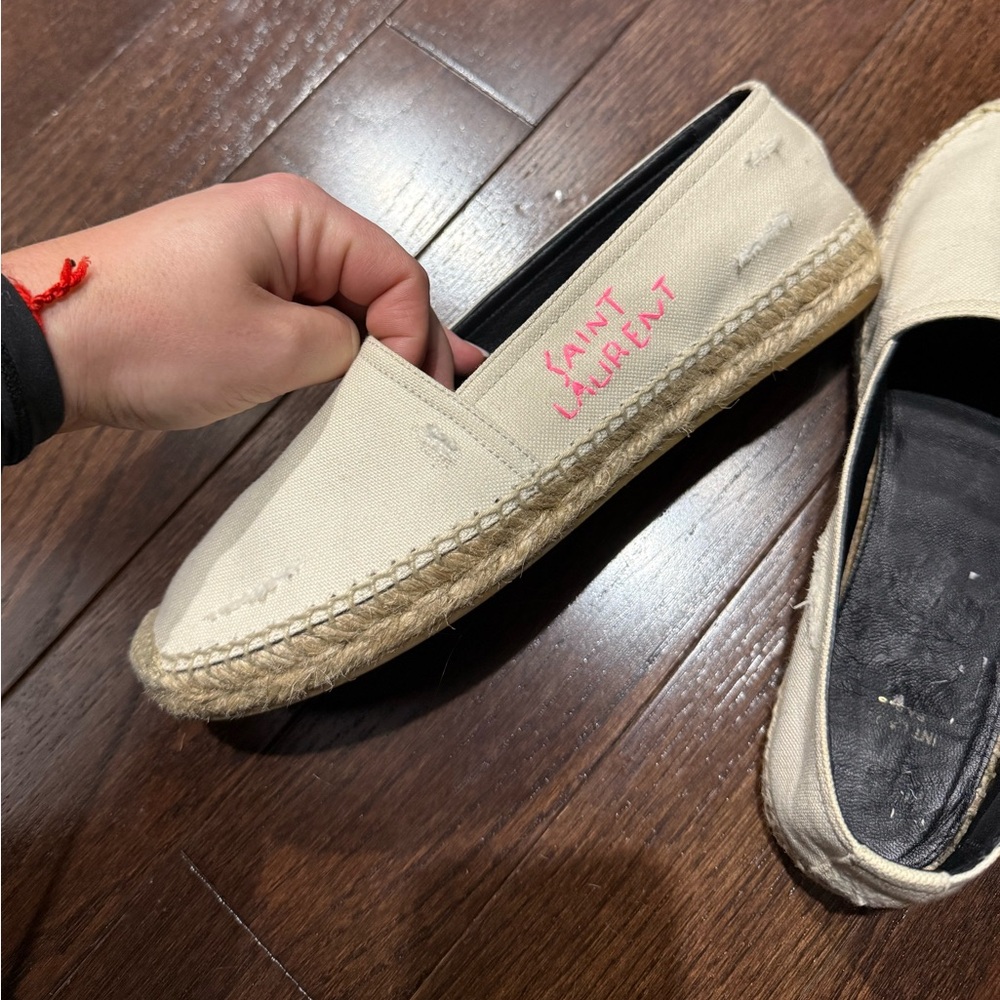 SAINT LAURENT EMBROIDERED ESPADRILLES IN CANVAS, NATURAL BEIGE, SIZE 37 - Picture 4 of 10